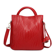 Cowhide Leather Woven Handbag | OWNLUXE