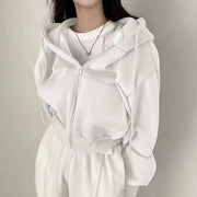 Hooded Zip-Up Long-Sleeve Cropped Jacket | OWNLUXE