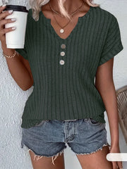 Ribbed V-Neck Blouse | OWNLUXE