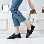 Women's Round Toe Leather Loafers (White) – Shop at OWNLUXE