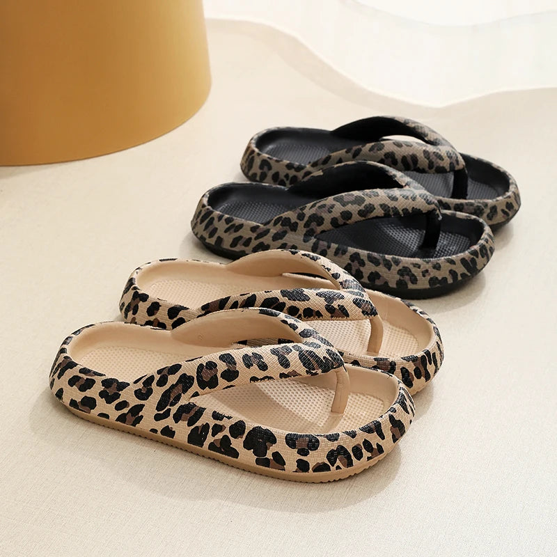 Women’s Cloud Flip Flops – Leopard Thick-Soled Sandals