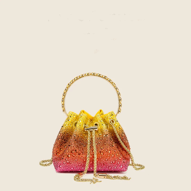 Crystal Bucket Evening Bag (Green Pink) | OWNLUXE