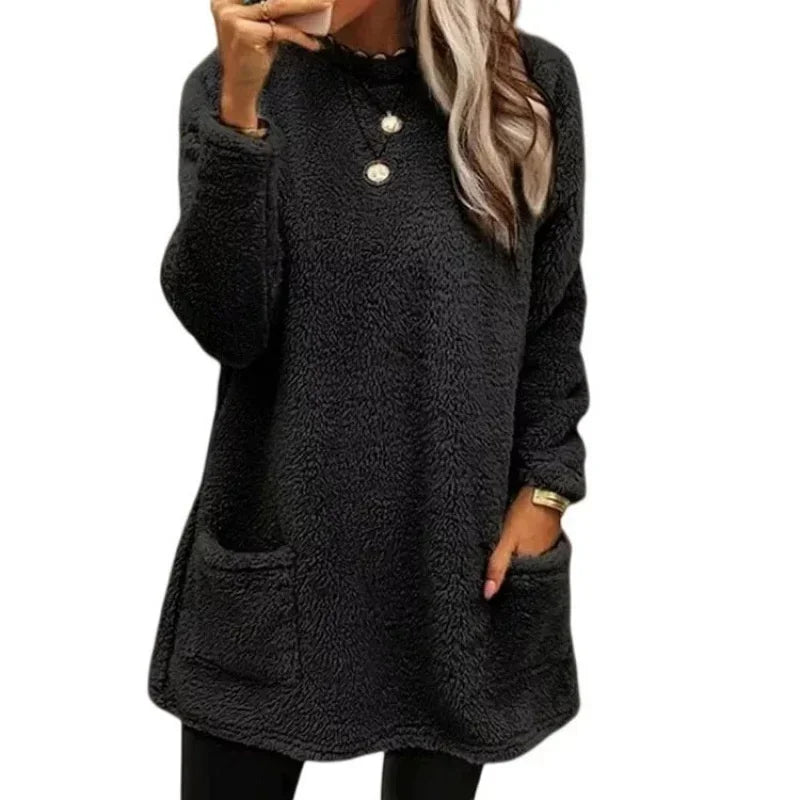Faux Fur Lined Knit Sweater – Extra-Long Winter Pullover