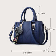 Embroidered Messenger Bag with Pom-Pom Detail - Soft PU Leather Crossbody Handbag