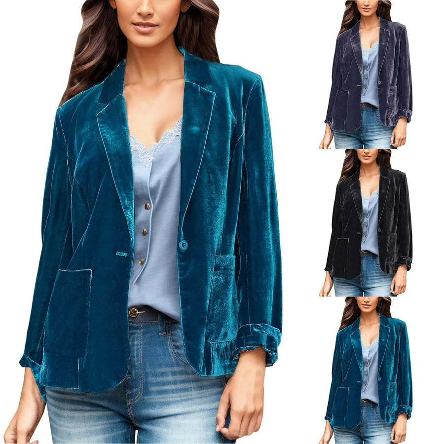 Velvet Denim Long-Sleeve Button-Down Jacket | OWNLUXE