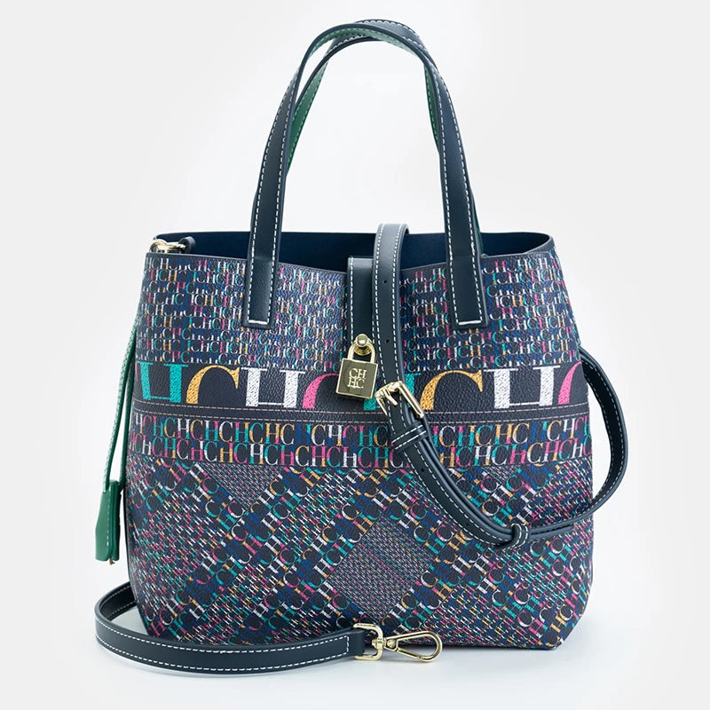 CH Luxury Brand Tote Bag - Italian Letter Print with Lock Design