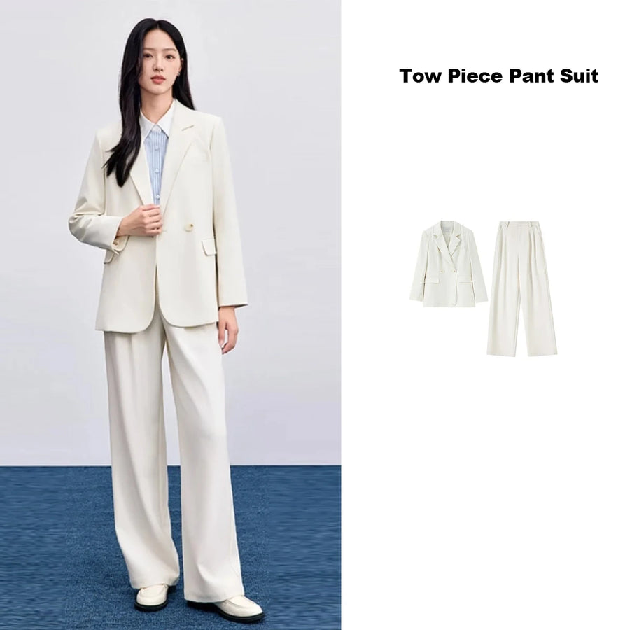 Women's Two Piece Jacket (Beige Pant Suit) | OWNLUXE