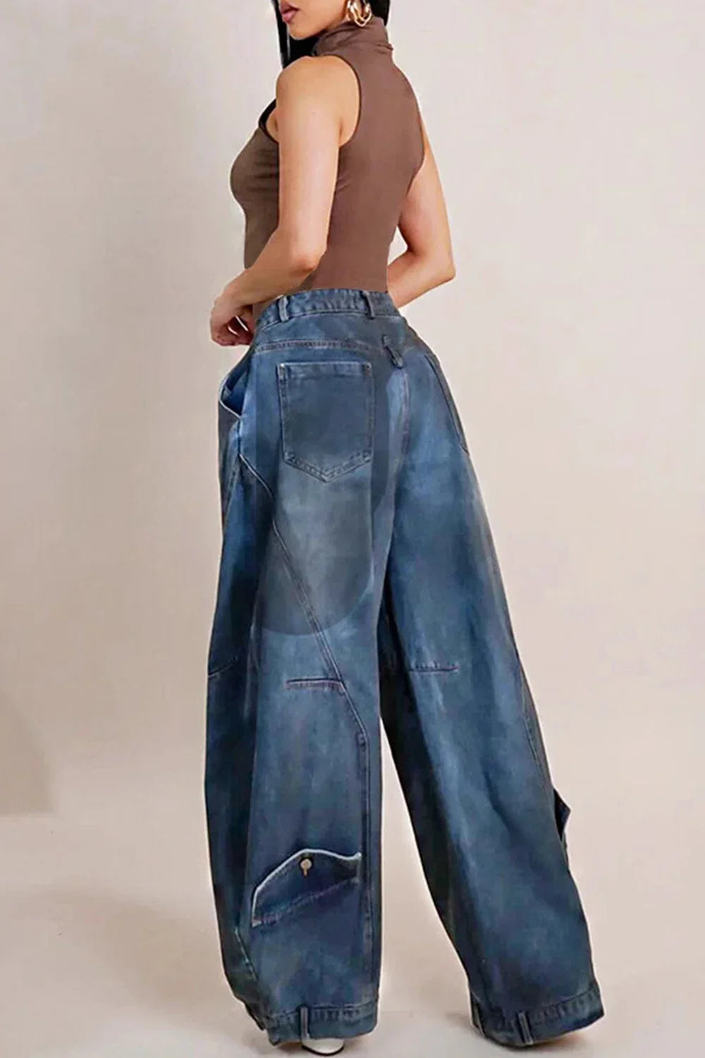 Y2K Harajuku Grunge Denim Jeans - Asymmetric Button Loose Fit