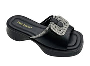 Women’s Mid Heel Slide Sandals – Cushioned Mixed-Color