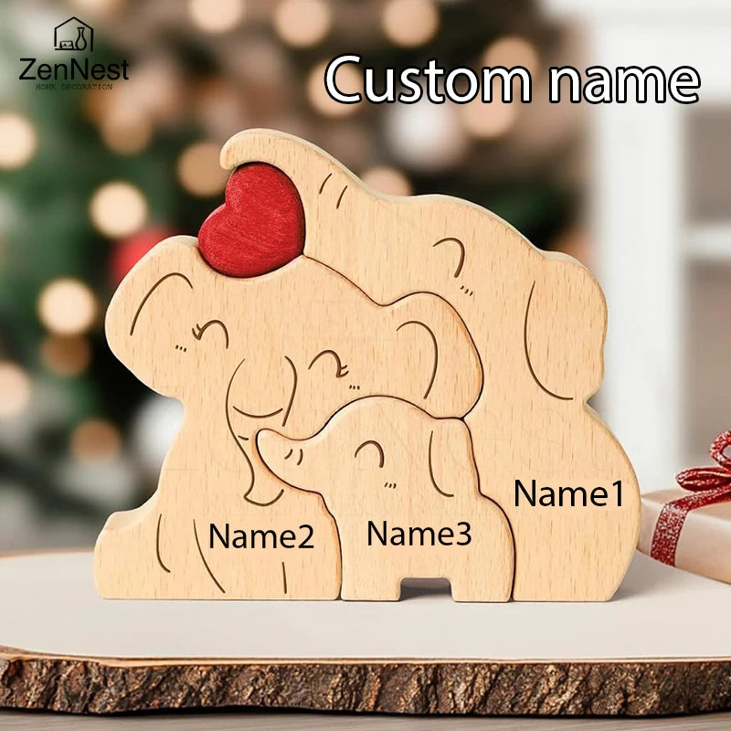 Elephant Family Wooden Art Puzzle DIY Cute Family Member | OWNLUXE