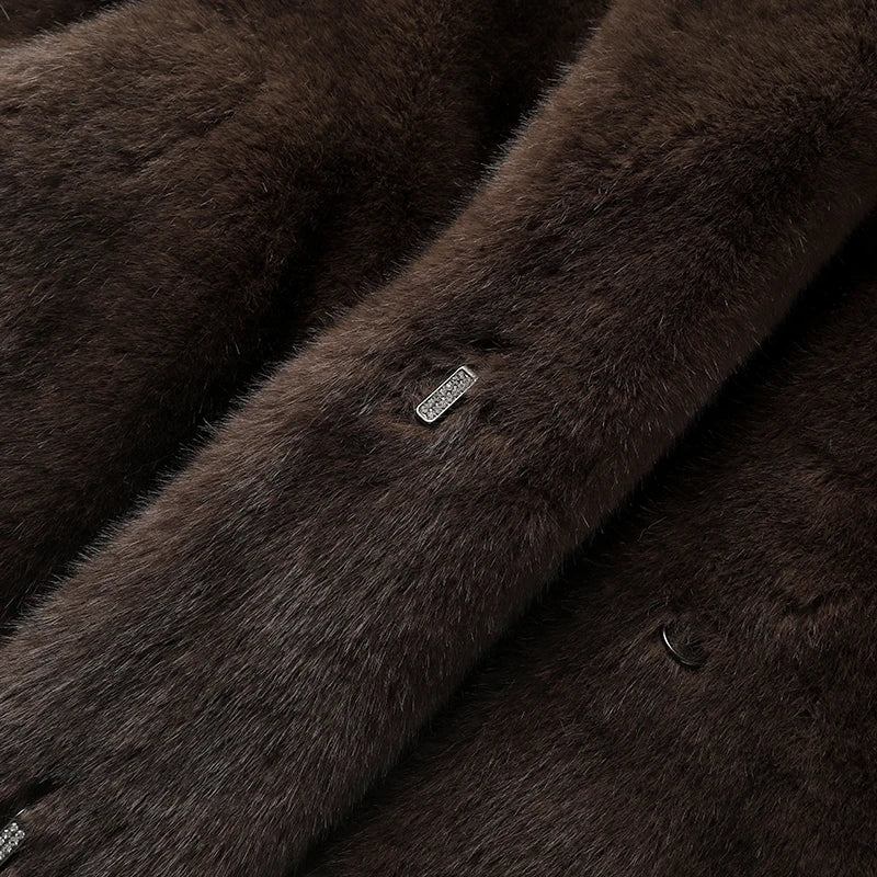 Neo Mint Luxury Faux Mink Fur Coat - Women's Long Winter Overcoat with Crystal Hooks