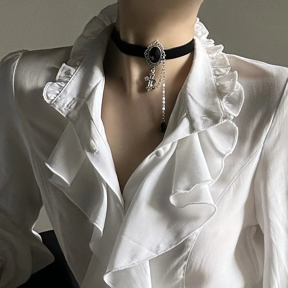 Harajuku Vintage Victorian Blouse - Ruffled Stand Collar Shirt