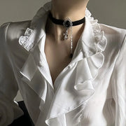 Harajuku Vintage Victorian Blouse - Ruffled Stand Collar Shirt