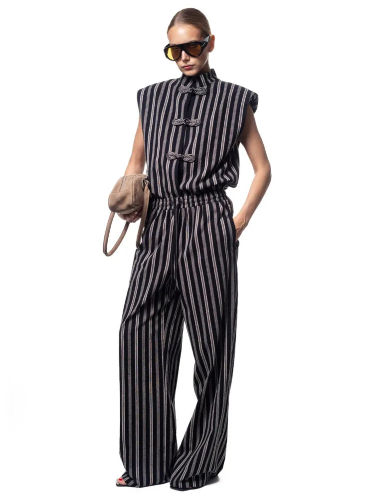 Women's Wide Leg Sleeveless Striped Pants | OWNLUXE