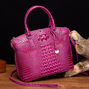 Crocodile Embossed Leather Handbag - Classic Shoulder Bag