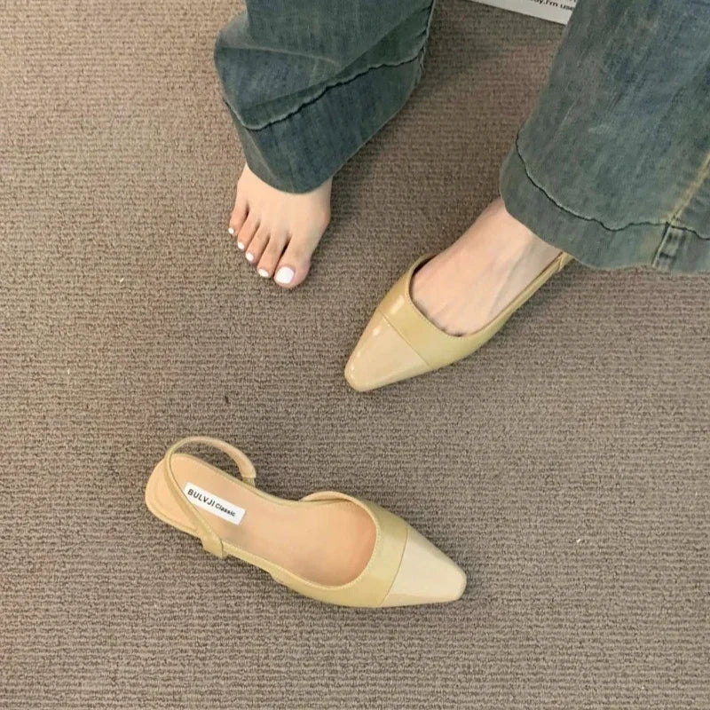 Women's Pointed Toe Low Heel Leather Sandals – Shop at OWNLUXE