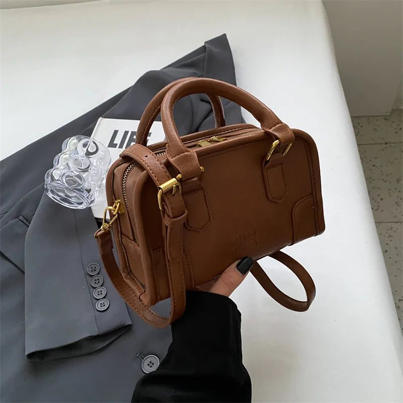 PU Leather Vintage Boston Bag | OWNLUXE