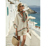 Women's Short Sleeve V-Neck Two Piece Shorts | OWNLUXE