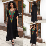 Embroidered V-Neck Short-Sleeve Swim Cover-Up | OWNLUXE
