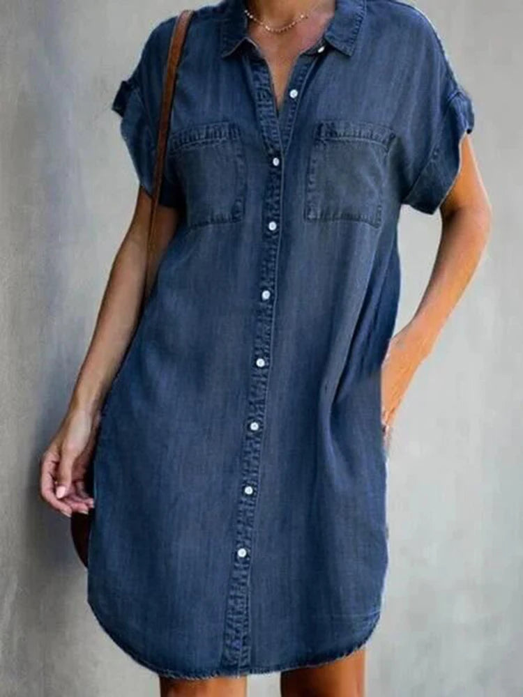 Women's Short Sleeve Denim Dress | OWNLUXE