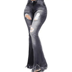 Load image into Gallery viewer, 🔥 High-Waisted Ripped Flare Jeans with Tassel Hem | Jean évasé taille haute déchiré avec ourlet à franges 🔥

