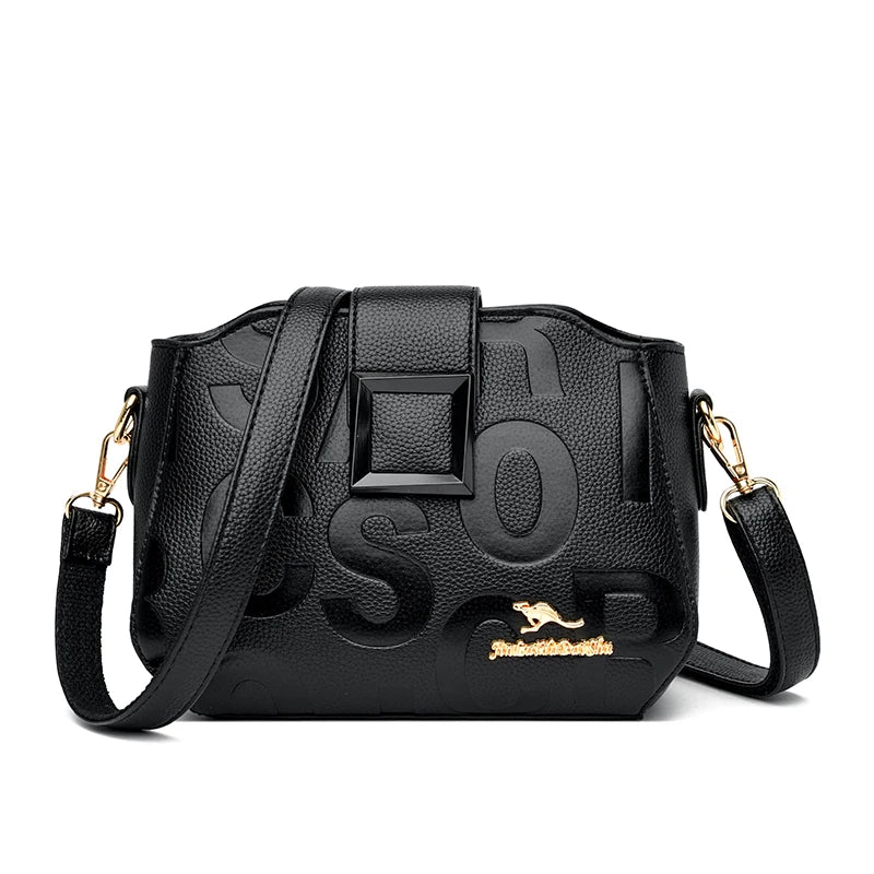 New High Quality Letters Leather Luxury Handbags Women Small Designer Shoulder Bags Women Fashion Simple Ladies Crossbody Bags