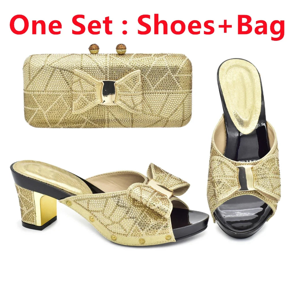 Rhinestone Shoes & Matching Bag Set - Party Wedding Heels with Purse