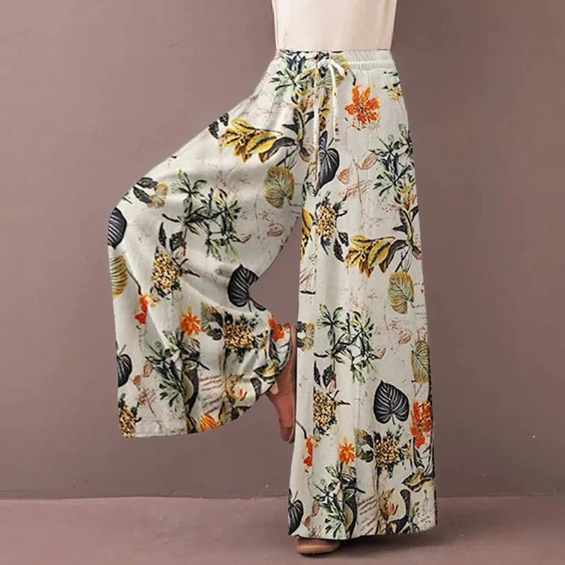 High-Waist Floral Wide-Leg Drawstring Pants | OWNLUXE
