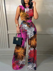 Wide-Leg Printed Sleeveless Jumpsuit | OWNLUXE