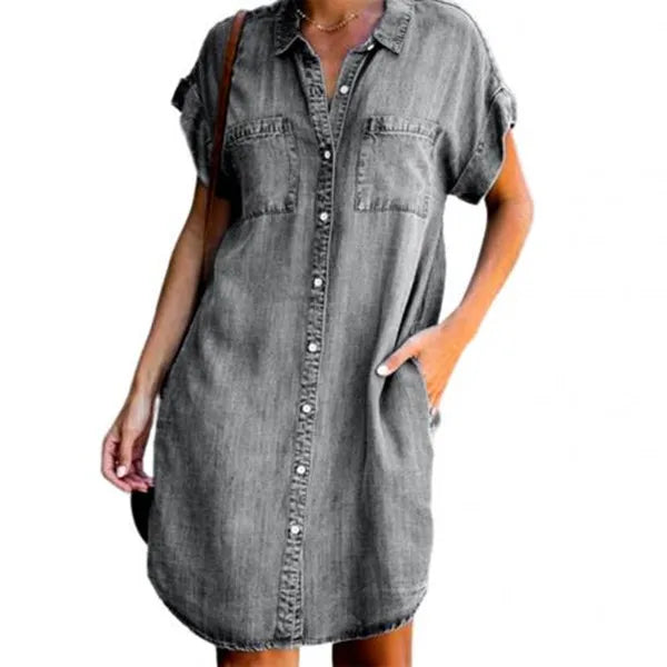 Denim Short-Sleeve Dress | OWNLUXE