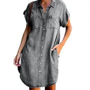 Denim Short-Sleeve Dress | OWNLUXE