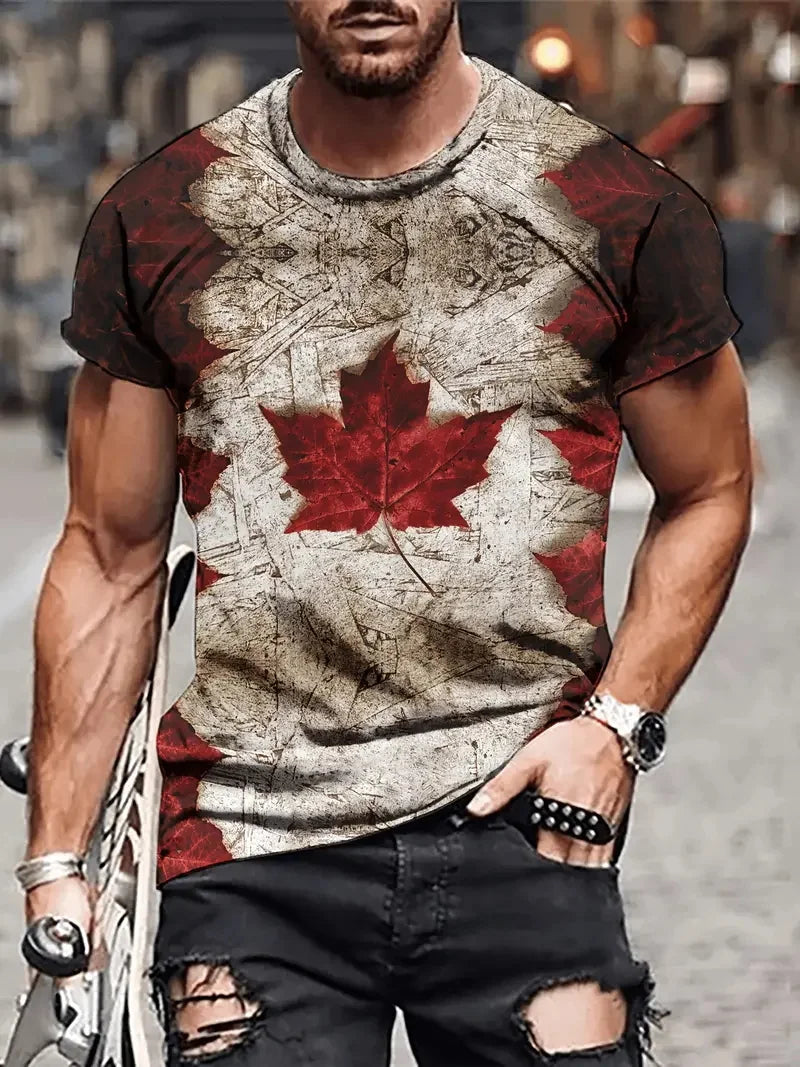 Men's Canadian Flag & Maple Leaf Print T-shirt Summer | OWNLUXE