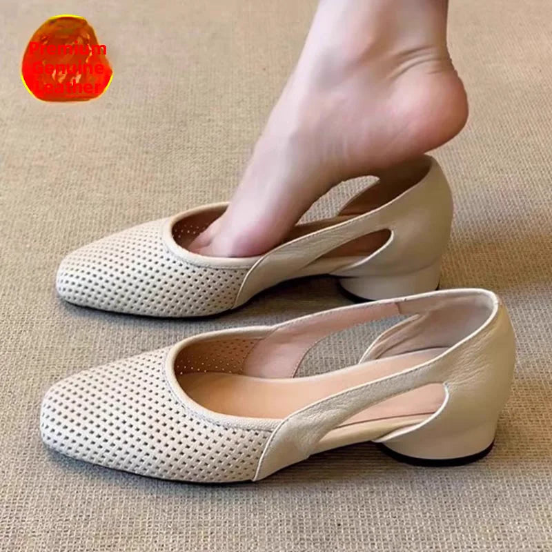 Women's Low Heel Breathable Leather Sandals – Shop at OWNLUXE