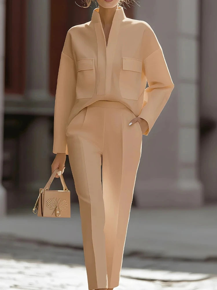 Lapel Pocket Blazer & Ankle Pant Set | OWNLUXE