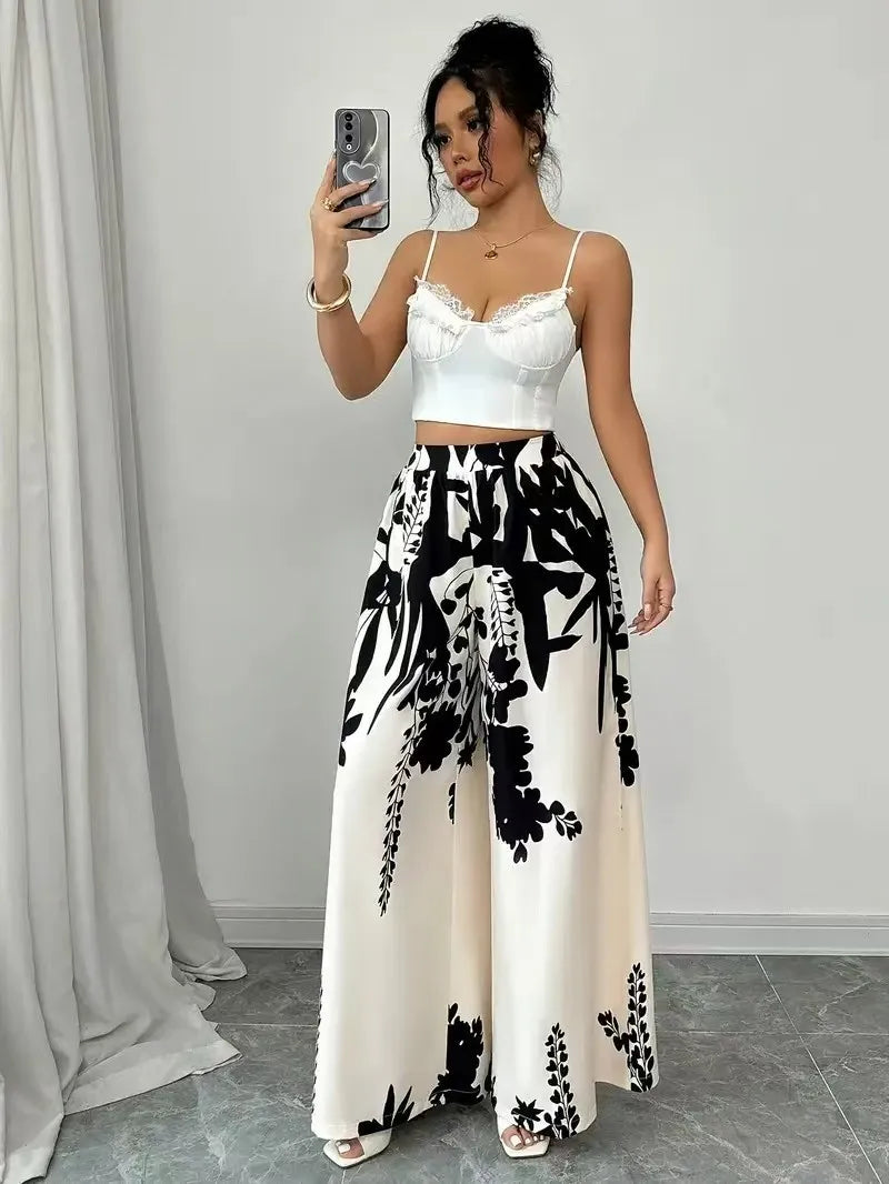 Lace Slim-Fit Printed Pants | OWNLUXE