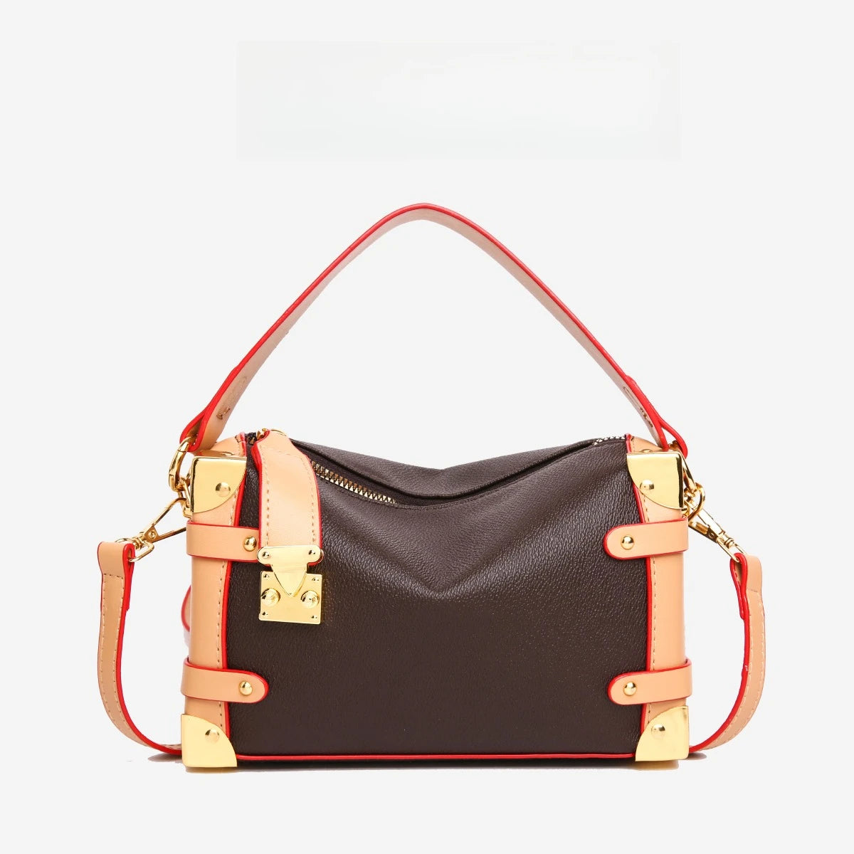 Vintage Women's Brown Shoulder Bag Designer Box Bag with: