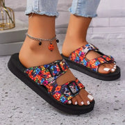 Women’s Buckle Slide Sandals – Lightweight Mixed Color Flats