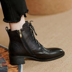 Load image into Gallery viewer, Sexy Canvas Motorcycle Boots – Ankle Length Animal Print Boots with Fur &amp; Spike Heels
