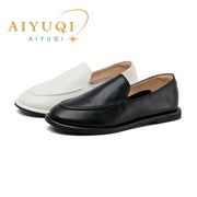 Women's Round Toe Leather Loafers (White) – Shop at OWNLUXE