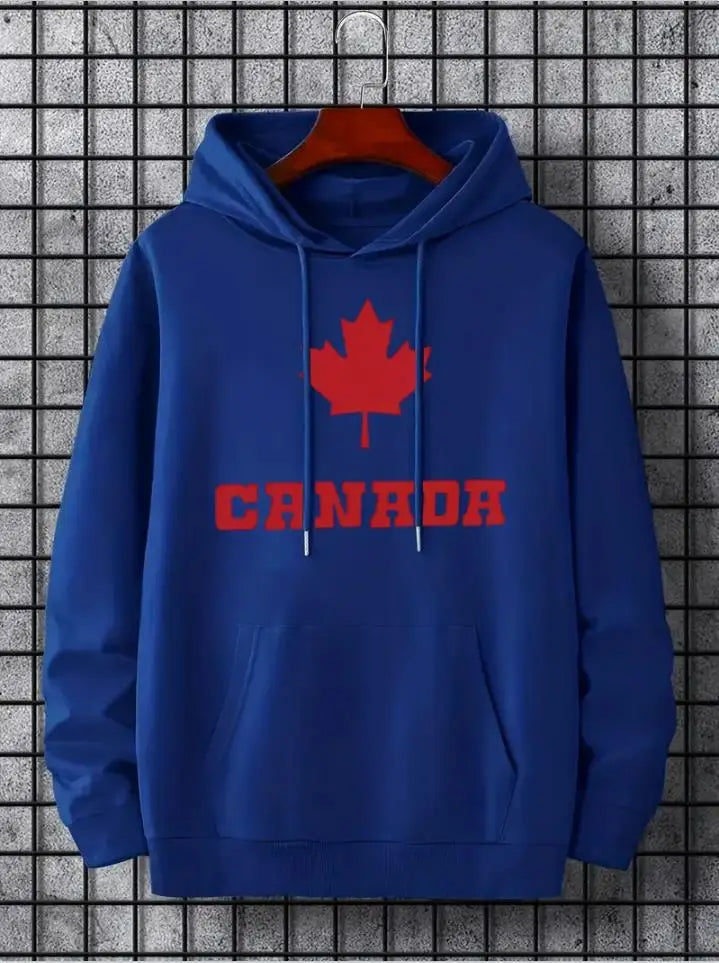 Maple Leaf Canada Print Hoodie – Pullover Sweatshirt with Kangaroo Pocket