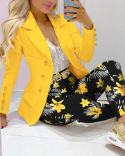 Spring Autumn Fashion Blazers Pant Sets Long Sleeve Print Coat Two Piece | OWNLUXE