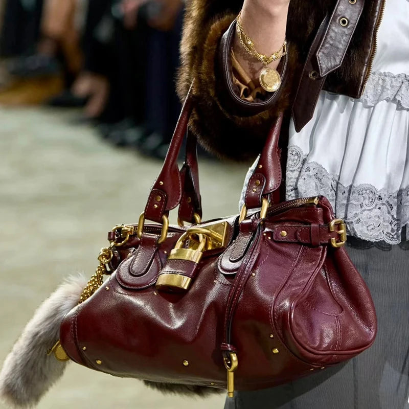 Vintage Lock Design Tote Bag Luxury Women's Handbag Underarm Bag Women's Large Boston Hobo Bag Fashion Texture Business Handbag