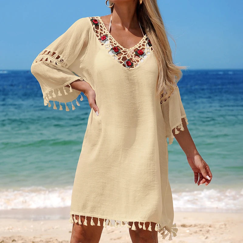 Patchwork Sheer Floral Relaxed-Fit Swim Cover-Up | OWNLUXE