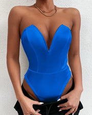 Deep V Neck Bodysuit Shapewear - Thong Waist Shaper with Underwire
