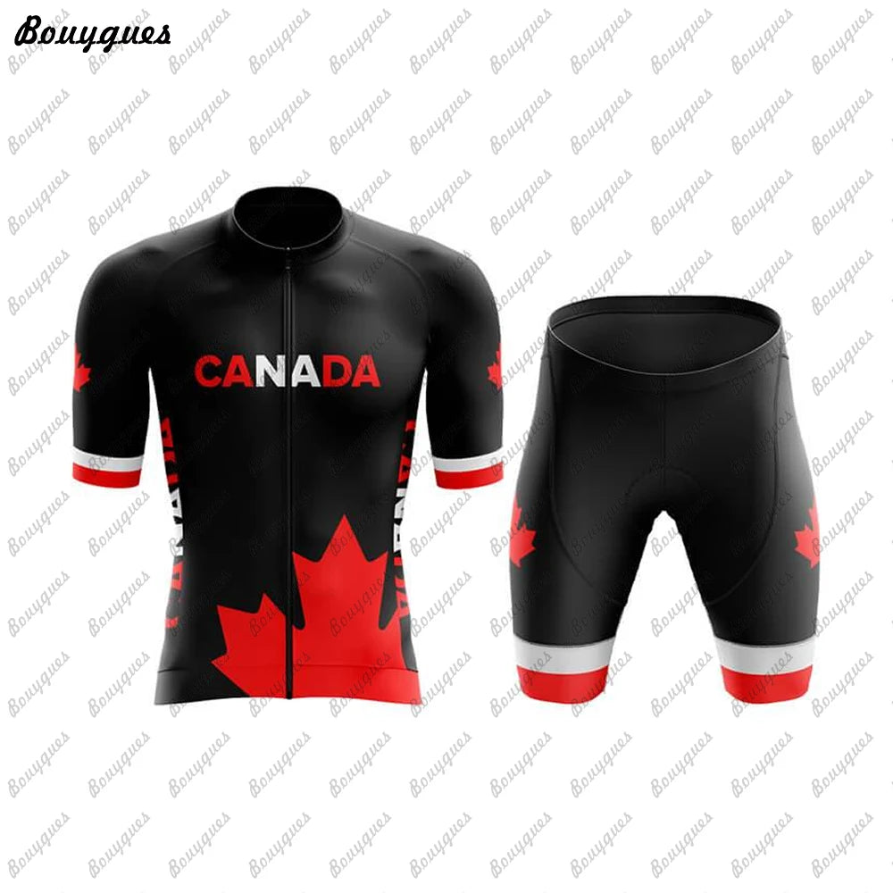Canada Men Triathlon Short Sleeve Cycling Jersey Sets Pants | OWNLUXE