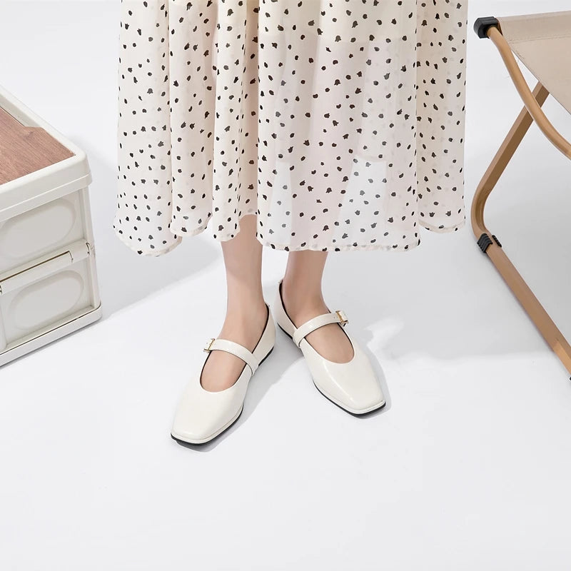 Women's Square Toe Leather Flats – Shop at OWNLUXE