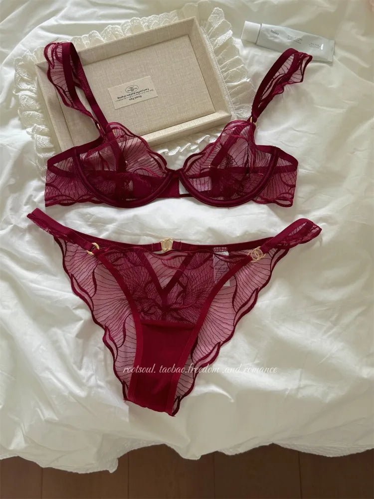 French Lace Floral Embroidery Bra & Brief Set | OWNLUXE