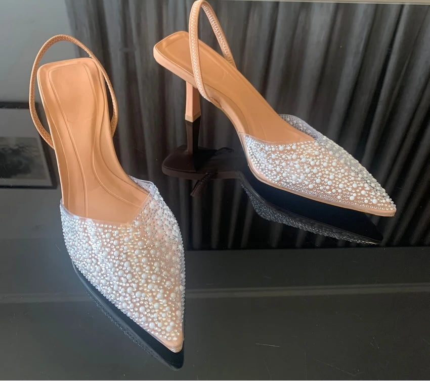 Women’s Crystal Slingback Heels with Pointed Toe