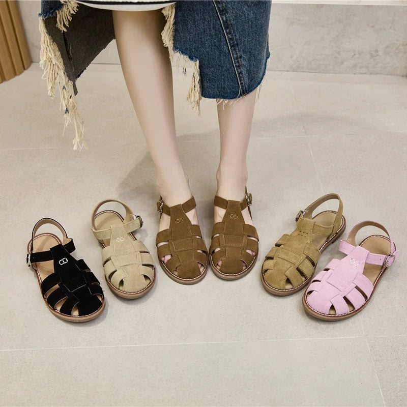 Women's Leather Retro Sandals Flat | OWNLUXE