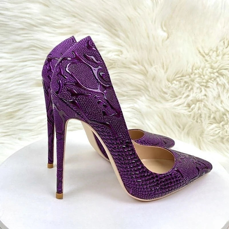 Purple Crocodile Embossed Stiletto Pumps – Pointed Toe Heels
